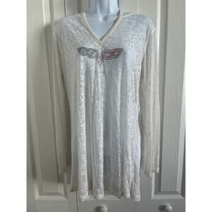 Corvette Pink & Silver Rhinestones white floral hoodie L Cute Sexy Jr Toppy Top